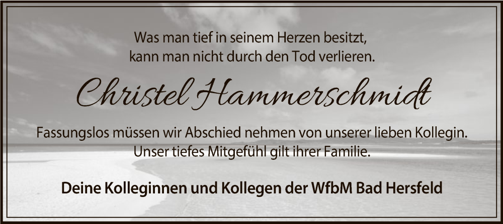  Traueranzeige für Christel Hammerschmidt vom 04.11.2022 aus HZ