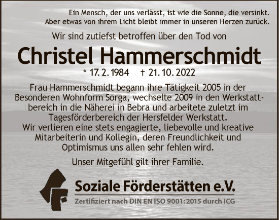 Traueranzeige von Christel Hammerschmidt von HZ