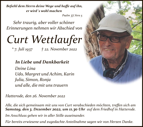 Traueranzeige von Curt Wettlaufer von HZ