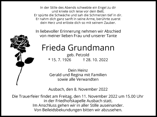 Traueranzeige von Frieda Grundmann von HZ