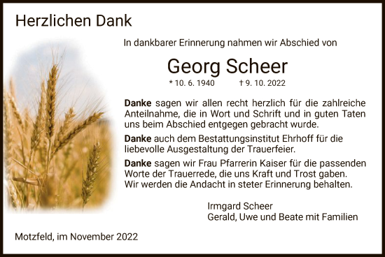 Traueranzeige von Georg Scheer von HZ