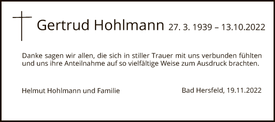 Traueranzeige von Gertrud Hohlmann von HZ