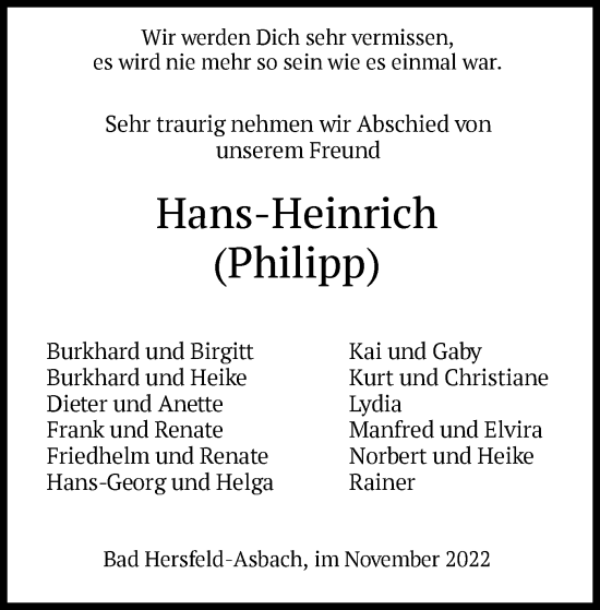 Traueranzeige von Hans-Heinrich  von HZ