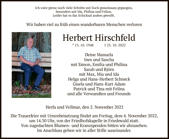 Traueranzeige von Herbert Hirschfeld von HZ