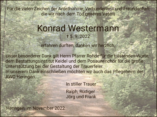 Traueranzeige von Konrad Westermann von HZ