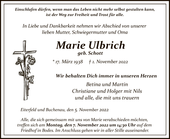 Traueranzeige von Marie Ulbrich von HZ