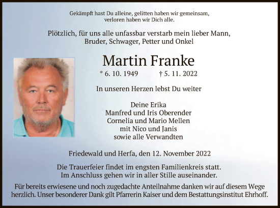 Traueranzeige von Martin Franke von HZ