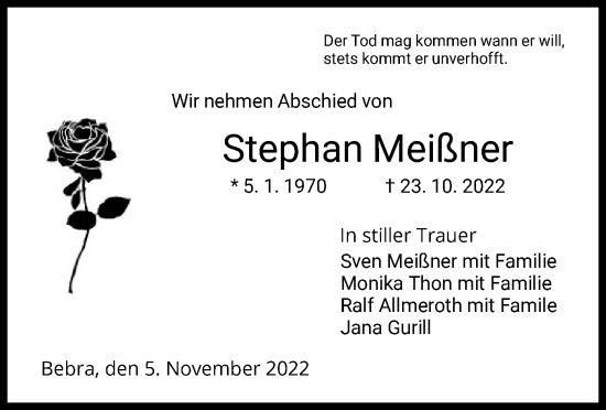 Traueranzeige von Stephan Meißner von HZ