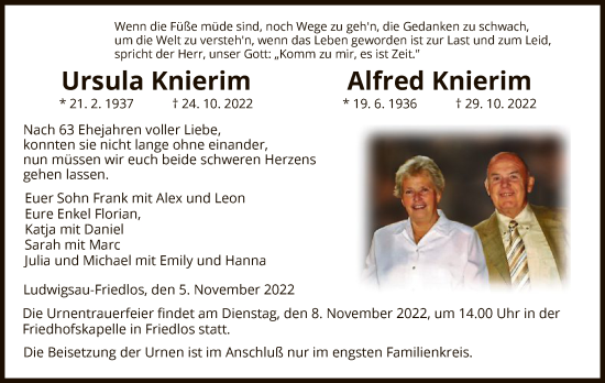 Traueranzeige von Ursula und Alfred Knierim von HZ