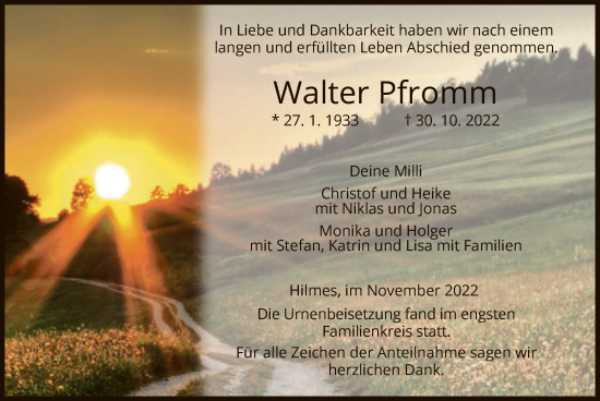 Traueranzeige von Walter Pfromm von HNA