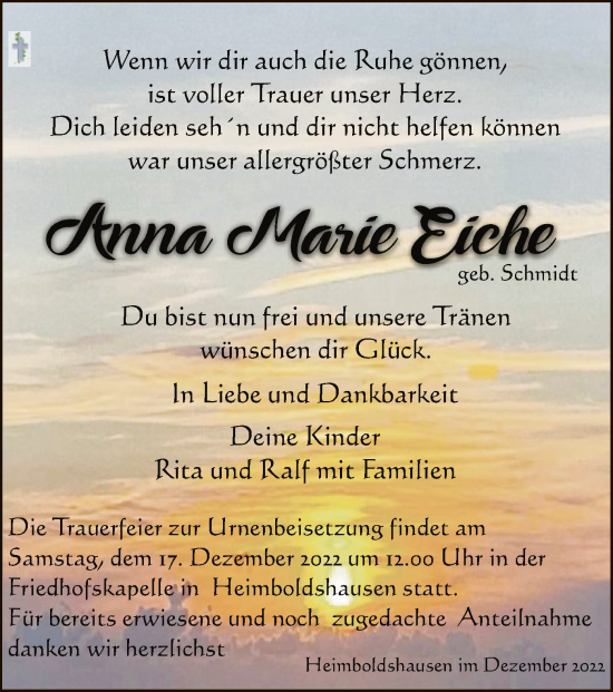 Traueranzeige von Anna MArie Eiche von HZ