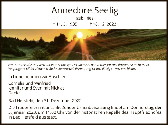 Traueranzeige von Annedore Seelig von HZ