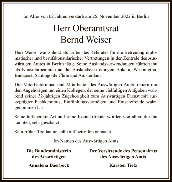 Traueranzeige von Bernd Weiser von HZ