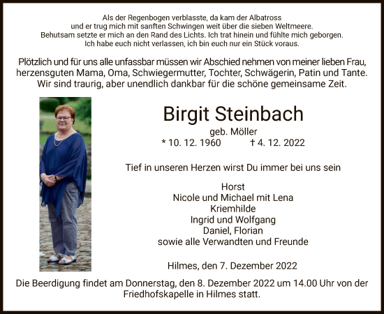 Traueranzeige von Birgit Steinbach von HZ