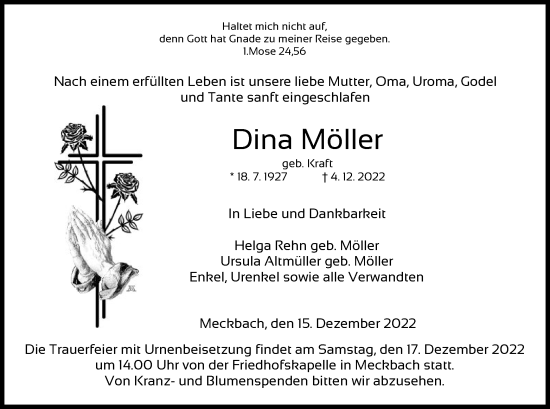 Traueranzeige von Dina Möller von HZ