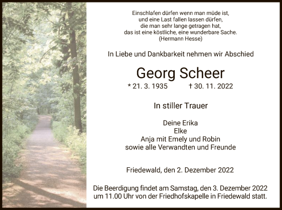 Traueranzeige von Georg Scheer von HZ