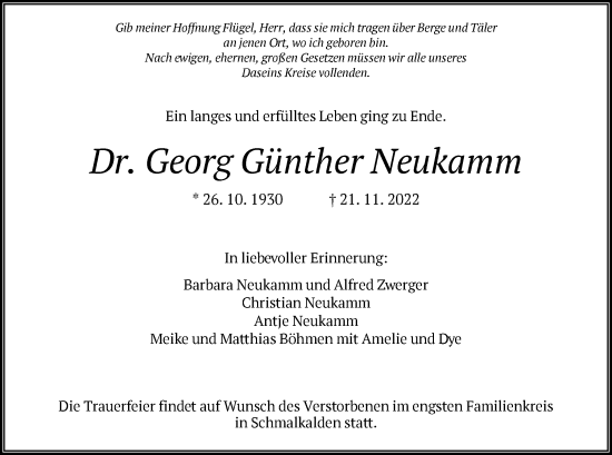 Traueranzeige von Georg Günther Neukamm von HZ