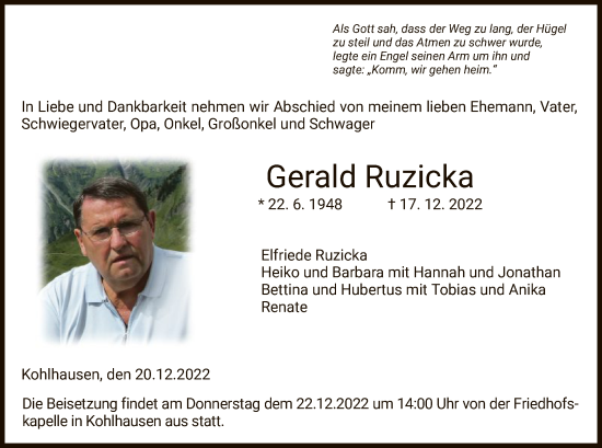 Traueranzeige von Gerald Ruzicka von HZ