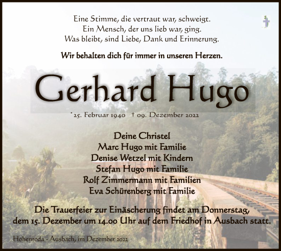 Traueranzeige von Gerhard Hugo von HZ