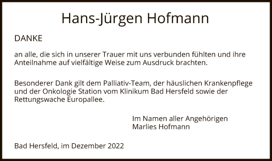 Traueranzeige von Hans-Jürgen Hofmann von HZ