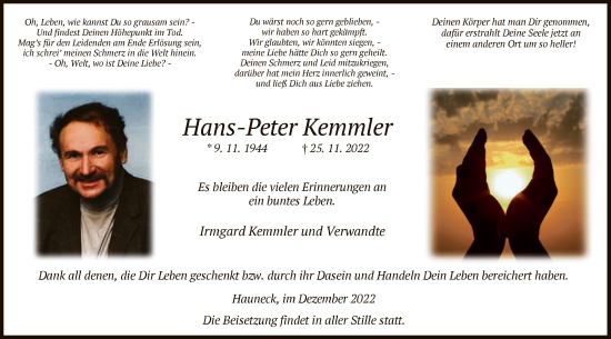 Traueranzeige von Hans-Peter Kemmler von HZ