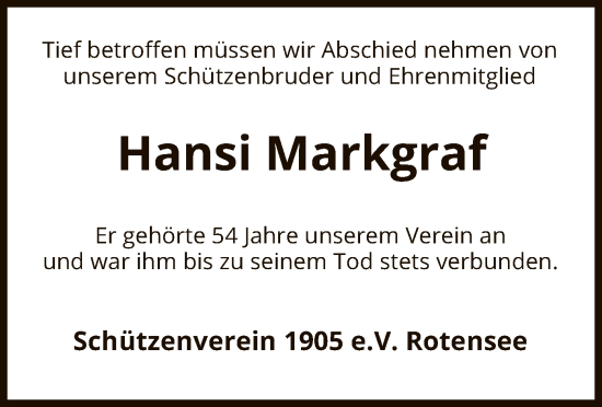 Traueranzeige von Hansi Markgraf von HZ