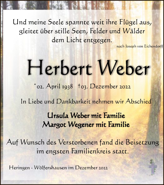 Traueranzeige von Herbert Weber von HZ