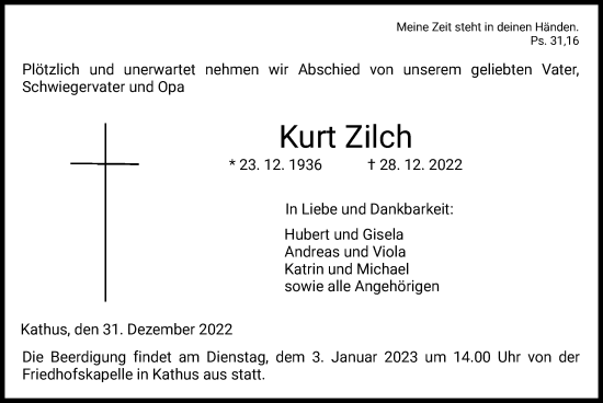 Traueranzeige von Kurt Zilch von HZ