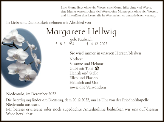 Traueranzeige von Margarete Hellwig von HZ