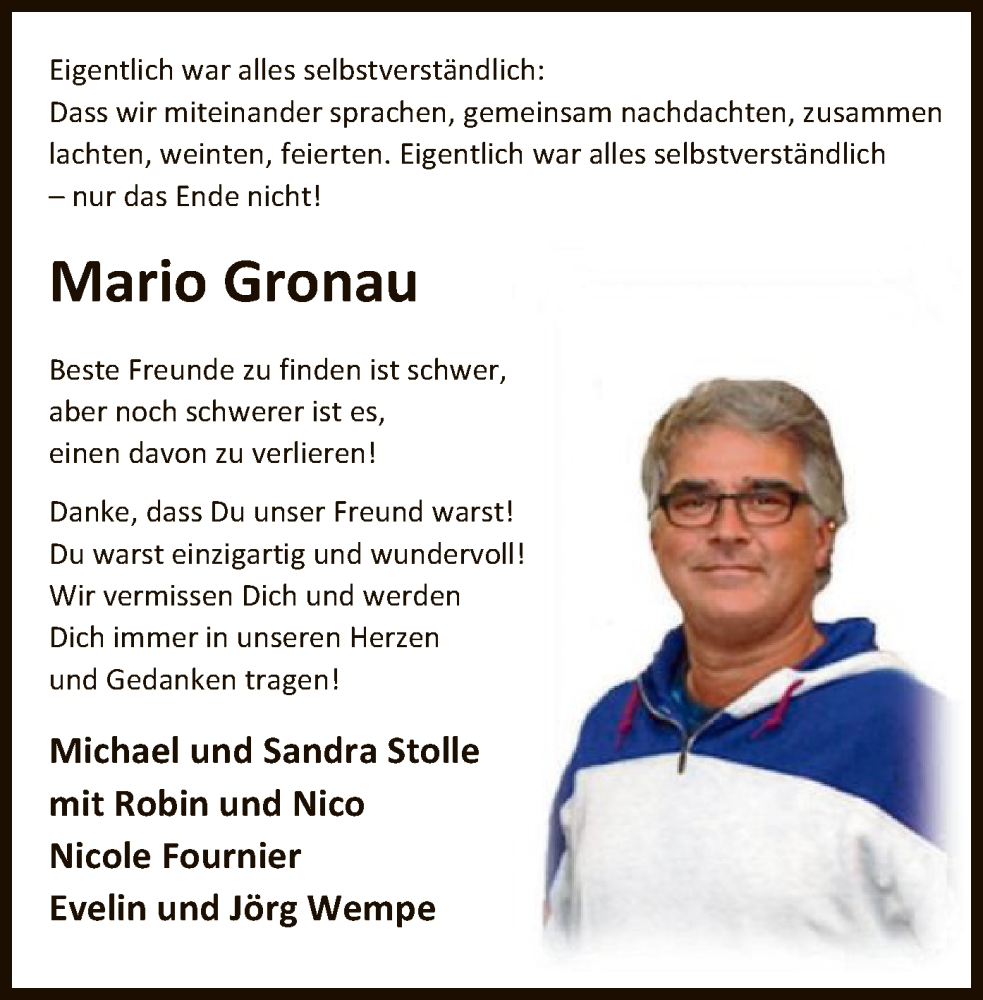  Traueranzeige für Mario Gronau vom 17.12.2022 aus HZ