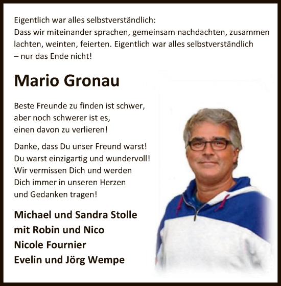 Traueranzeige von Mario Gronau von HZ