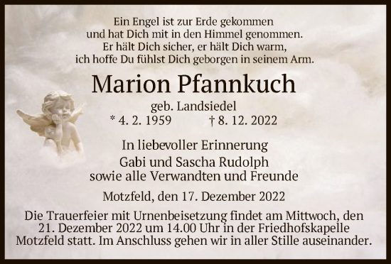 Traueranzeige von Marion Pfannkuch von HZ