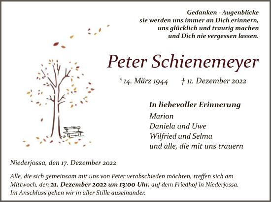 Traueranzeige von Peter Schienemeyer von HZ