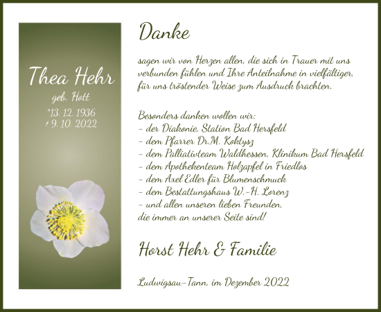 Traueranzeige von Thea Hehr von HZ