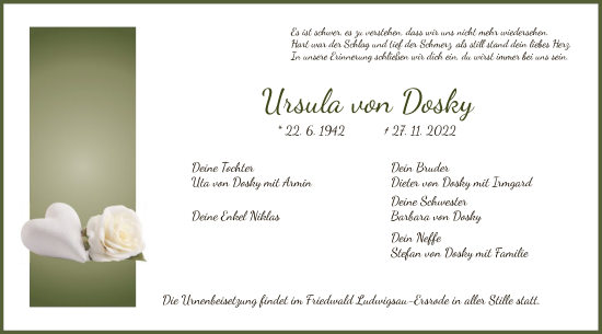 Traueranzeige von Ursula von Dosky von HZ