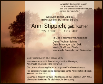 Traueranzeige von Anni Stippich von HZ