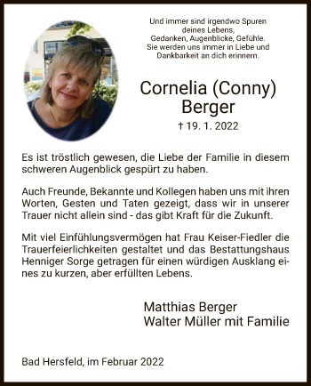 Traueranzeige von Cornelia Berger von HZ