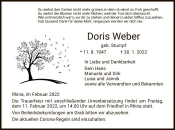 Traueranzeige von Doris Weber von HZ