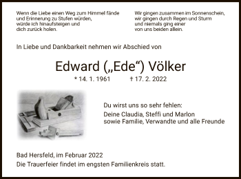 Traueranzeige von Edward Völker von HZ