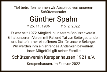 Traueranzeige von Günther Spahn von HZ