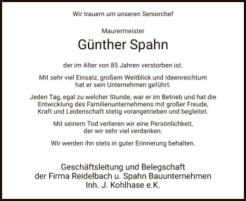 Traueranzeige von Günther Spahn von HZ