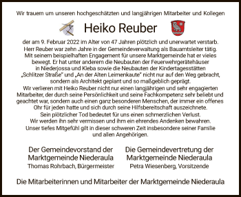 Traueranzeige von Heiko Reuber von HZ