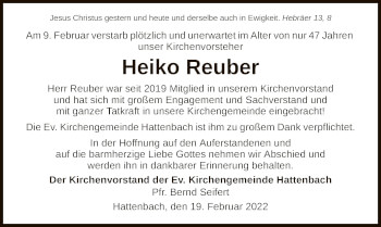 Traueranzeige von Heiko Reuber von HZ