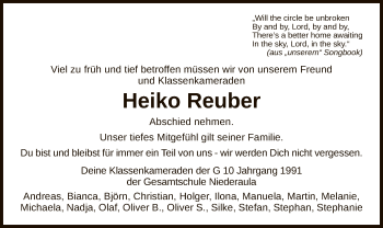 Traueranzeige von Heiko Reuber von HZ