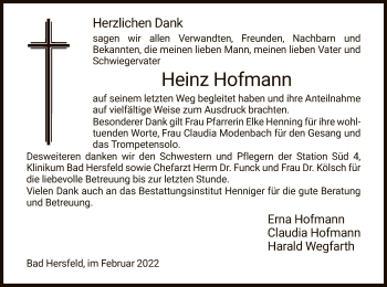 Traueranzeige von Heinz Hofmann von HZ