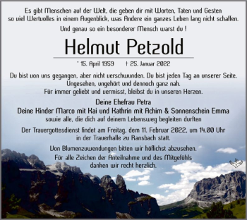 Traueranzeige von Helmut Petold von HZ