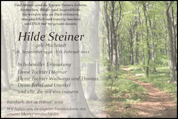 Traueranzeige von Hilde Steiner von HZ