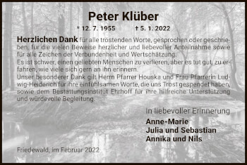 Traueranzeige von Peter Klüber von HZ