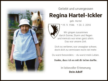 Traueranzeige von Regina Hartel-Ickler von HZ
