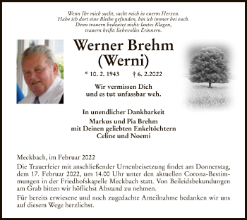 Traueranzeige von Werner Brehm von HZ